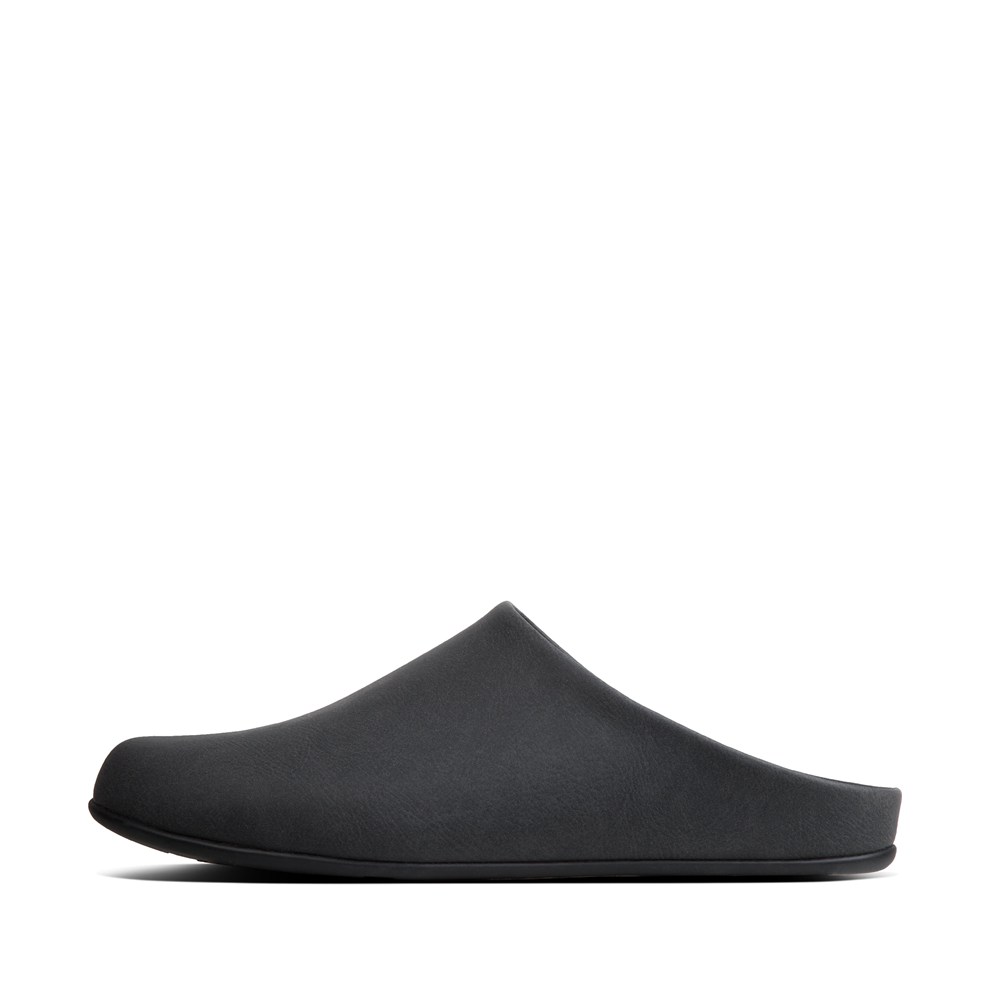 Fitflop Mens Slippers Black - Shove Leather Mule - 46HDLTASG